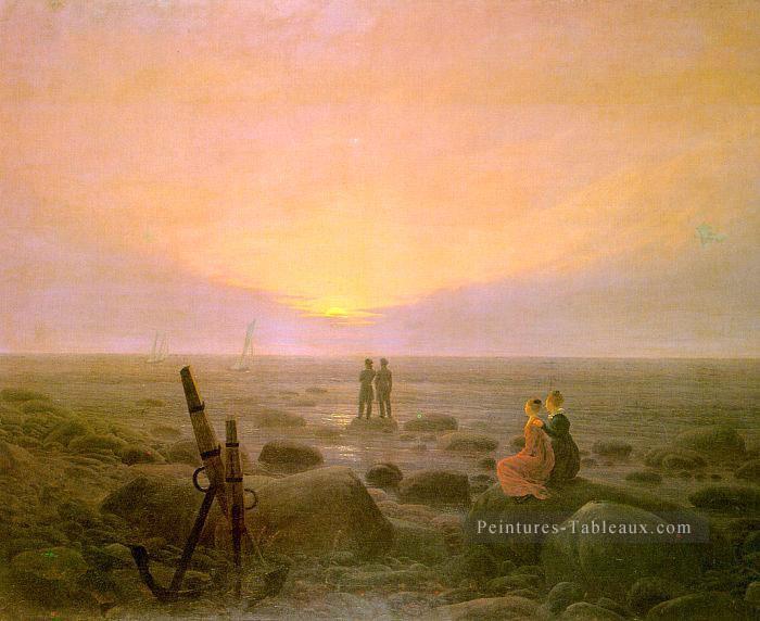 Lune se levant sur la mer romantique Caspar David Friedrich Peintures à l'huile